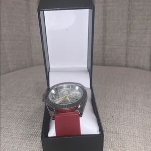 Silver and Gold Chronograph Watch with Multi-Function Dials